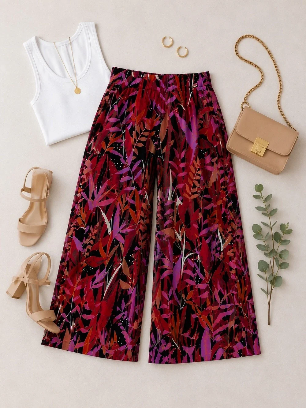 NEW Bob Mackie Wide Leg Crop Pants Tropical Paradise Print Size X-Small